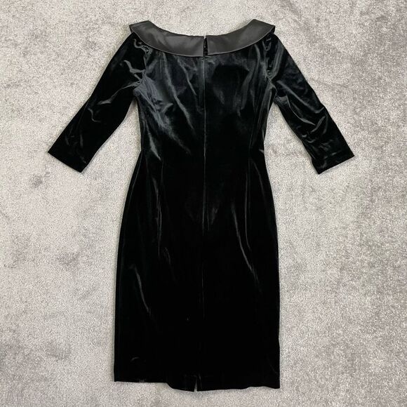 Tahari Arthur S Levine Black Velvet Satin Collar Elegant Midi Dress Women’s 6 - Picture 3 of 4